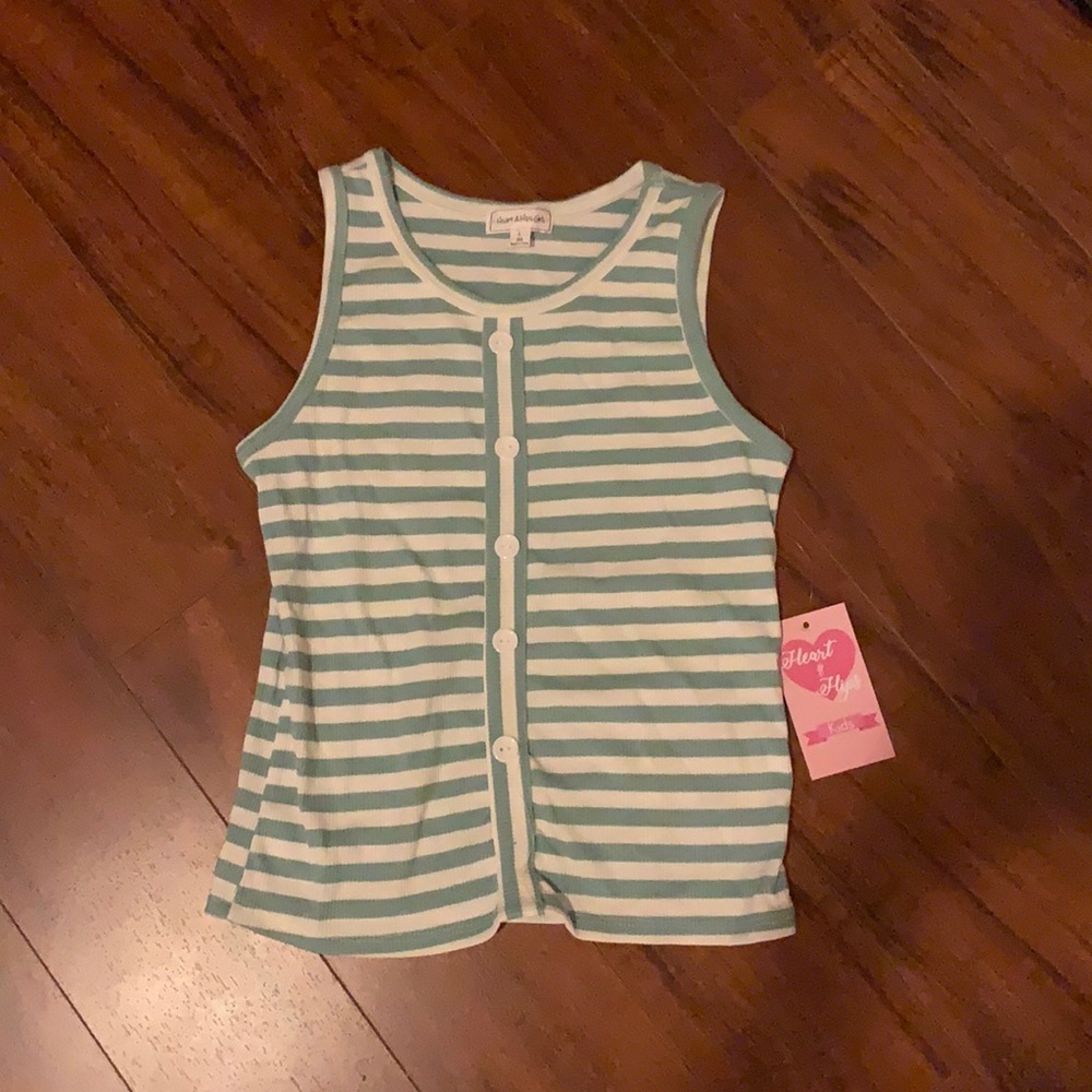 Heart & Hips green and white striped tank. Girls Larger (14).